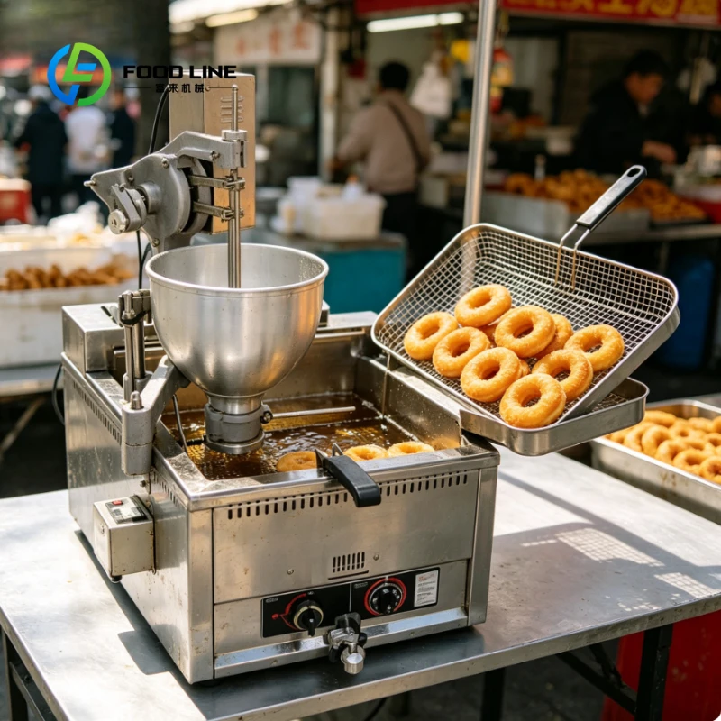 Customized Desktop Donut Maker with Cantilever Stirring Head & Flip Drain Rack for Street Stall Donut Mass Production Business