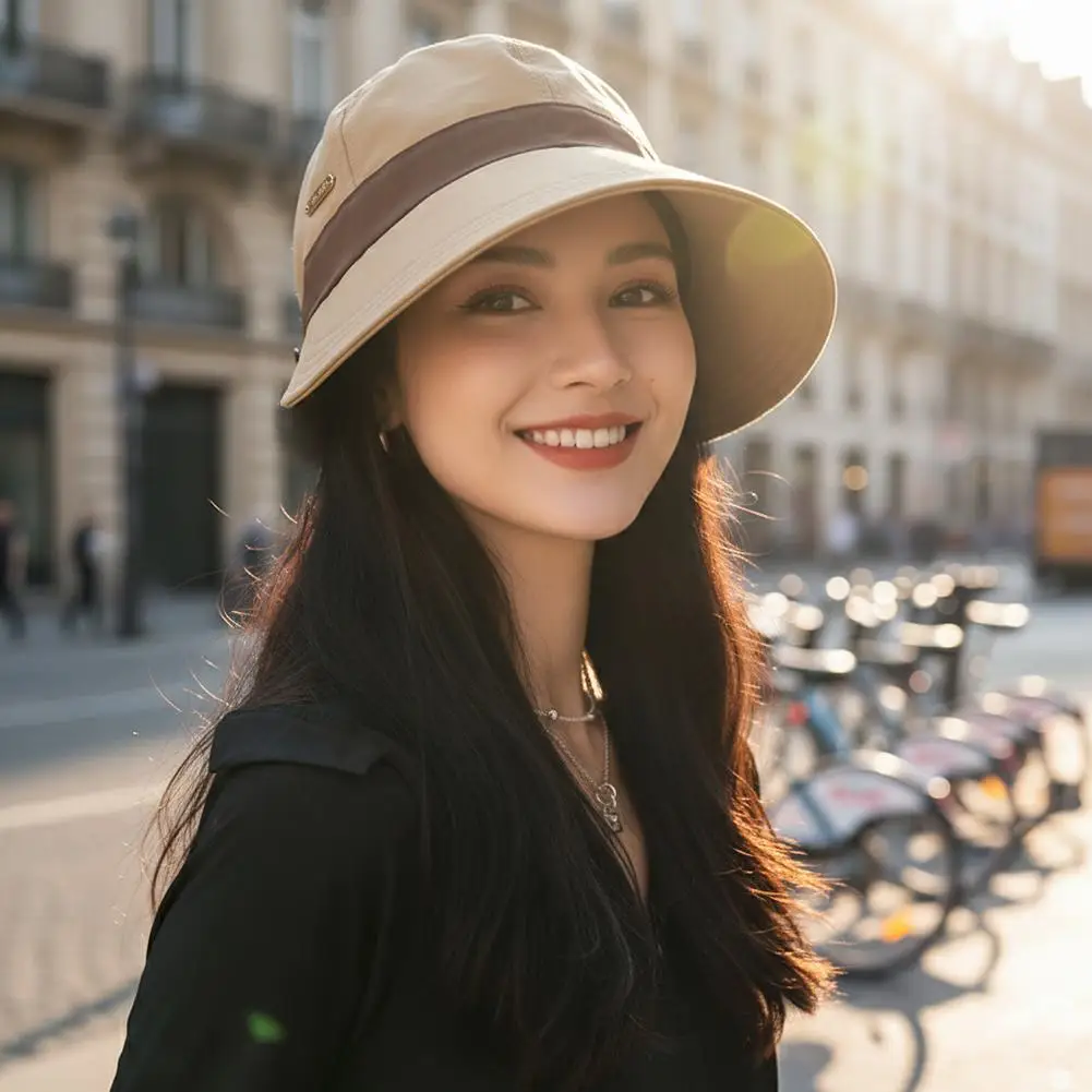 Summer Quick-drying Fisherman Cap for Women Foldable Big Brim UV Protection Sun Hat Adjustable Visors Caps for Beach Outdoor