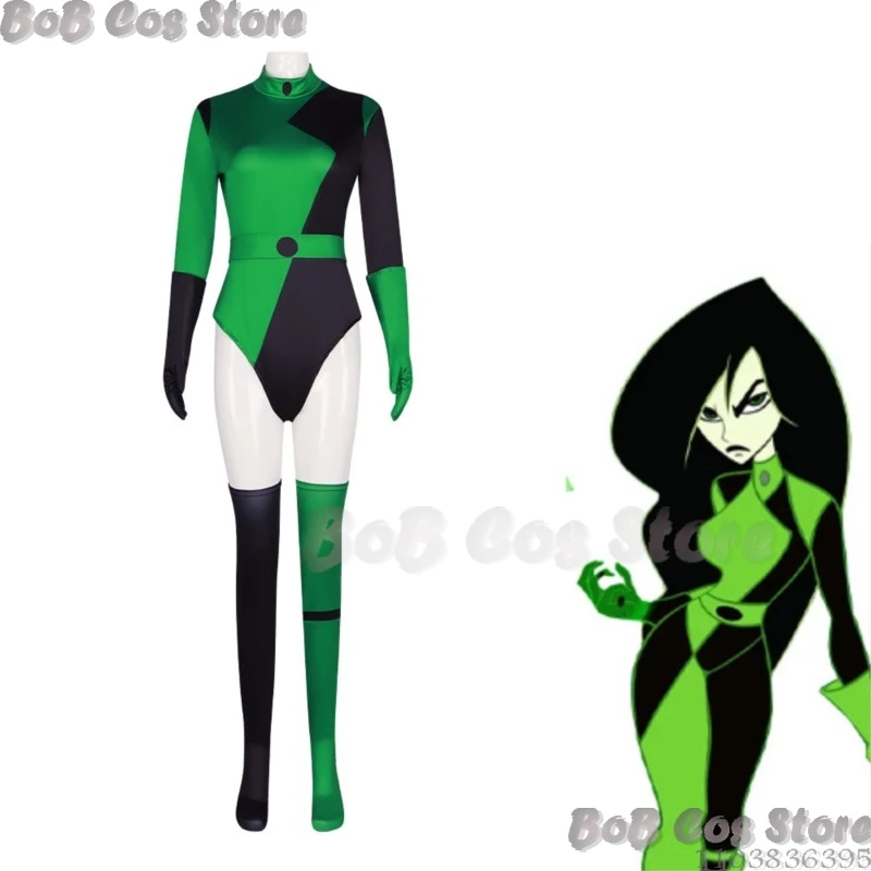 Shego Anime Spicy girl Cosplay Costume Green Jumpsuit Child 110-150CM Adult S-3XL Size Gloves Belt Women Girl Halloween RolePlay