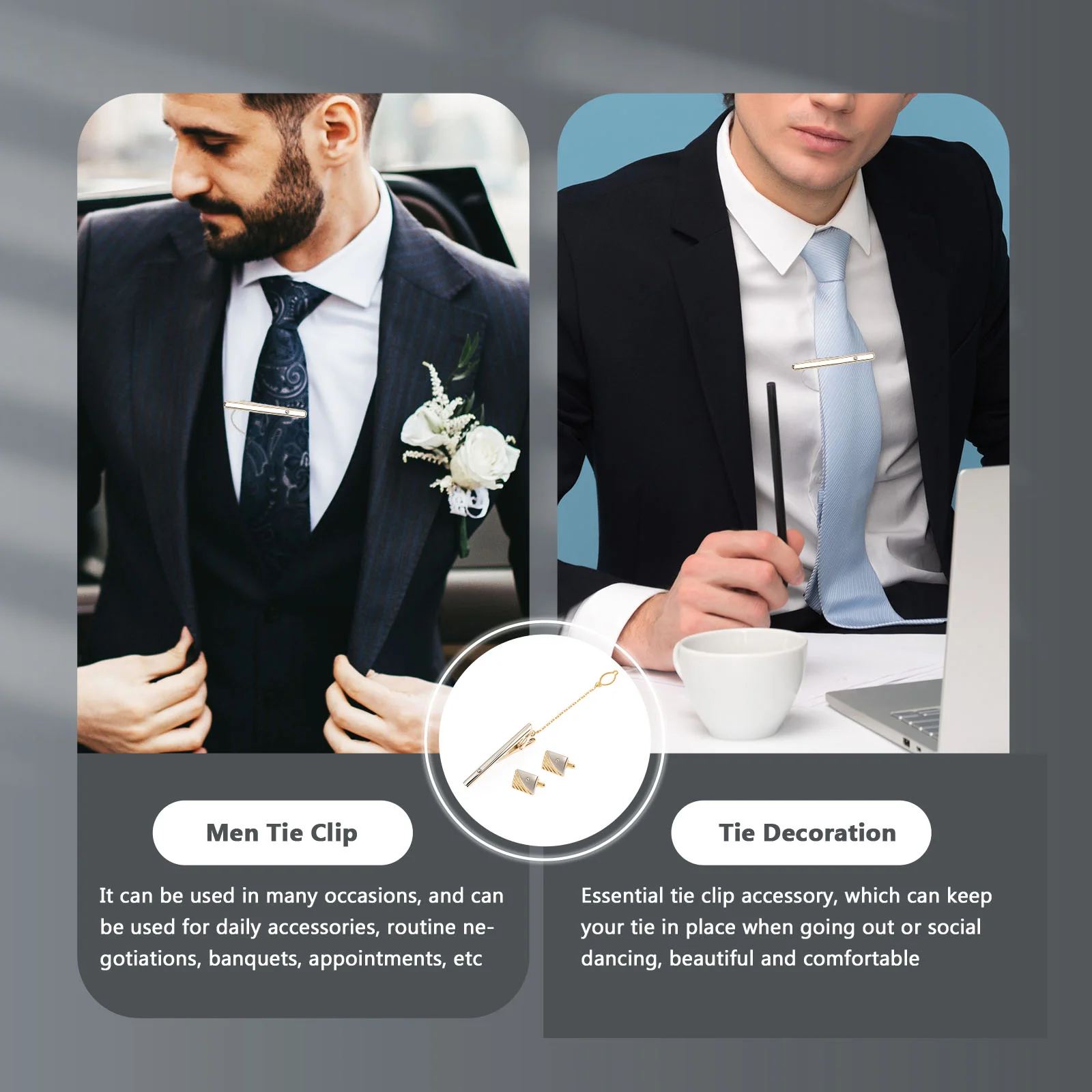 

1 set 1 Set Golden Cuff Links Tie Clip For Men Rhinestone Alloy Durable Shiny Lightweight Business Wedding Formal Wear Accessory