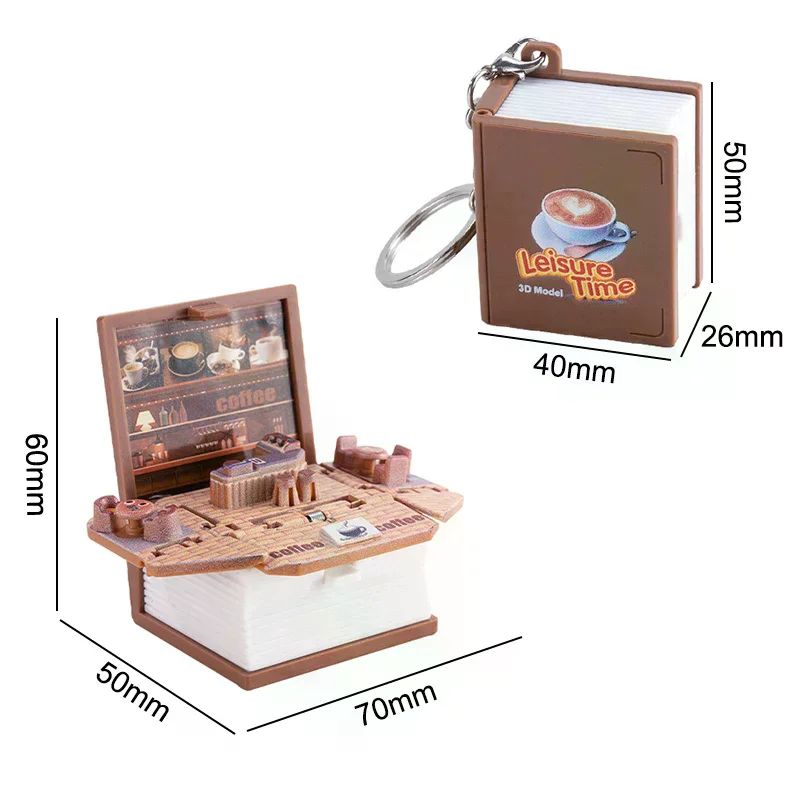 1PC Fold Book Keychain 3D Dinosaur Castle Popup Keyring Anxiety Stress Relief Children Kids Toy Christmas Gift view 5