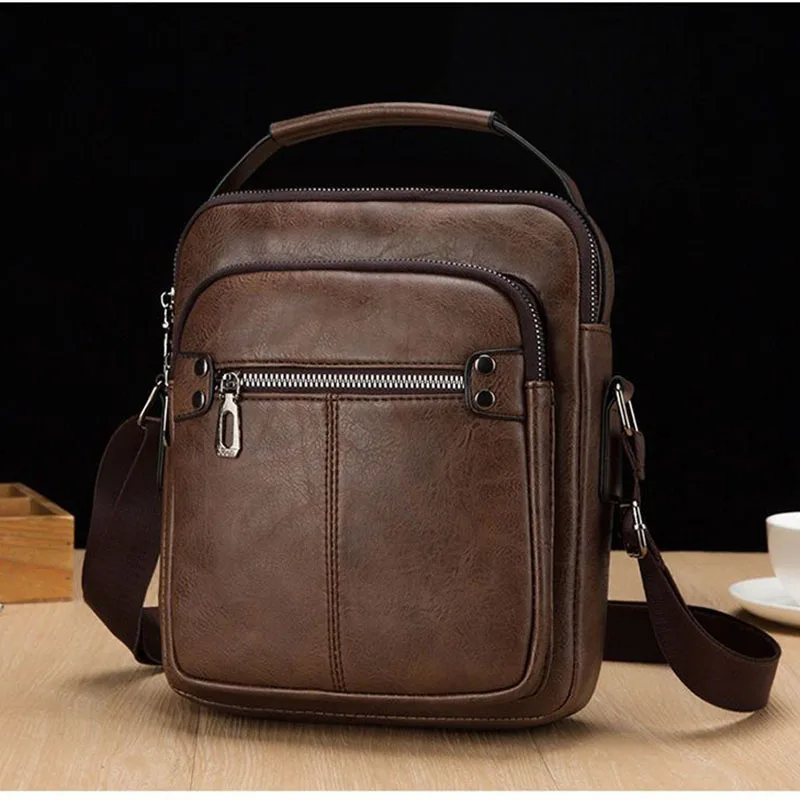 Bolsa Crossbody de couro artificial para homens, bolsas de ombro, bolsas com zíper, grande capacidade, sacolas masculinas do mensageiro