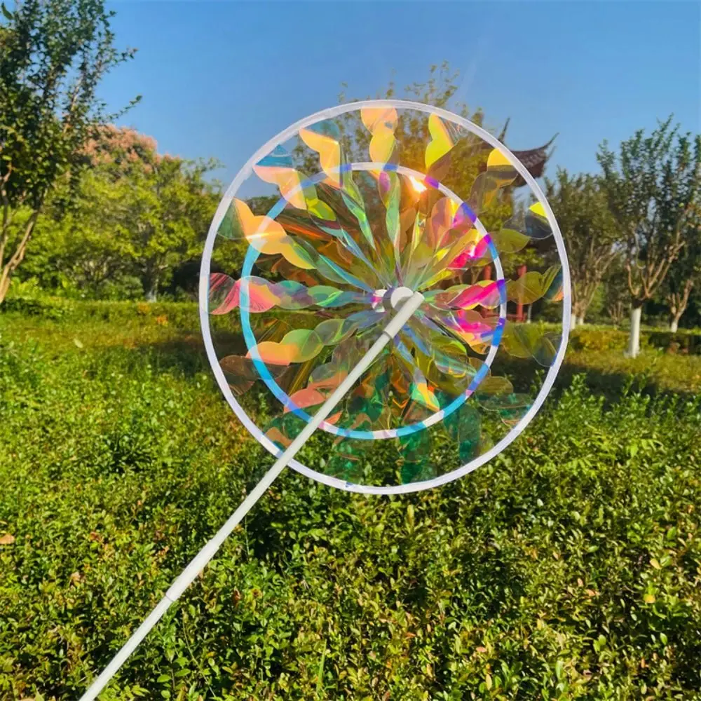 다양한 스타일의 해바라기 풍차 직경 27~38cm 이중 레이어 레이저 반짝이는 회전 해바라기 PVC 대형 턴테이블 풍차