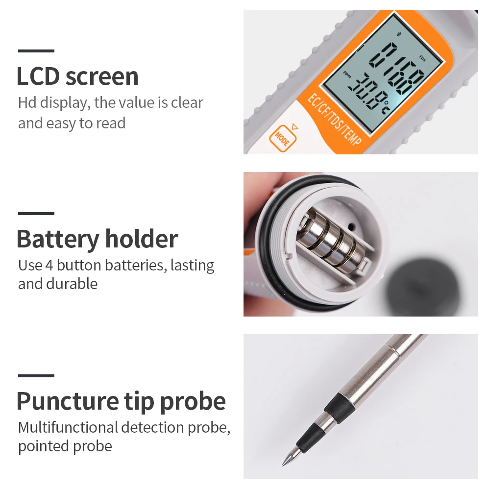 4-in-1 Smart Soil Tester EC TDS CF Temp Detector High Accuracy Bluetooth APP Control Conductivity Meter for Gardening Farming