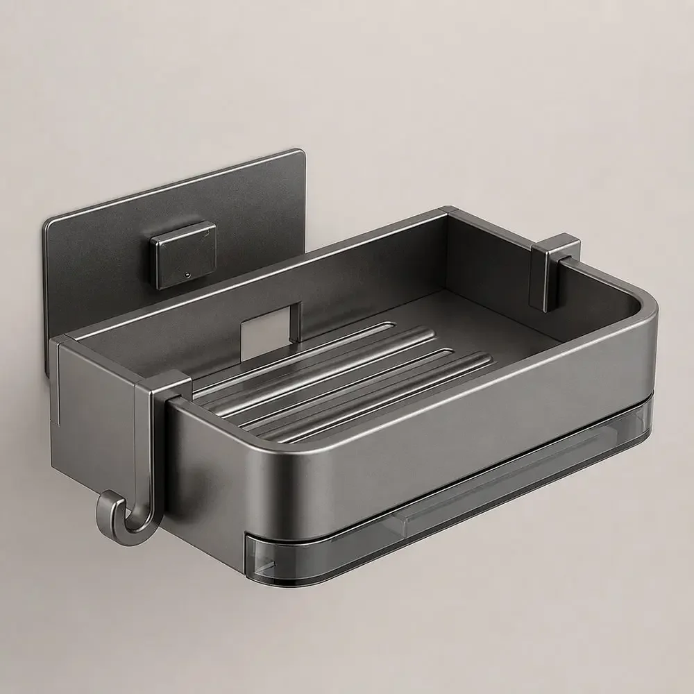 Gunmetal Wall Mounted Soap Dish Draining Tray Bathroom Shower Sink Countertop Storage One Two Three Packs Rustproof Organizer