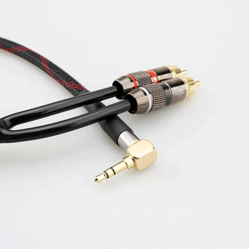 Hifi rca كابل الصوت إشارة سلك جاك التوصيل 3.5 مللي متر بزاوية واحدة إلى اثنين كابل RCA 3.5 مللي متر مستقيم إلى 2RCA واجهة hifi amp الصوت