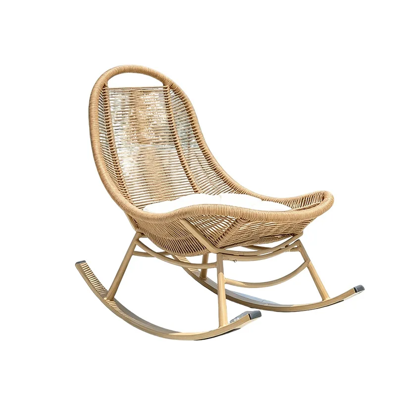 Aluminum alloy frame with seat cushion balcony chair adult anti-dumping rattan braided rocking recliner rattan chair