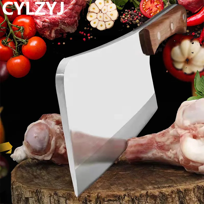 5mm Thickened Cleaver Knife Stainless Steel Knife Bone Chopping Axe Knife Kitchen Chopper Knife Slaughtering Cattle Sheep Knife