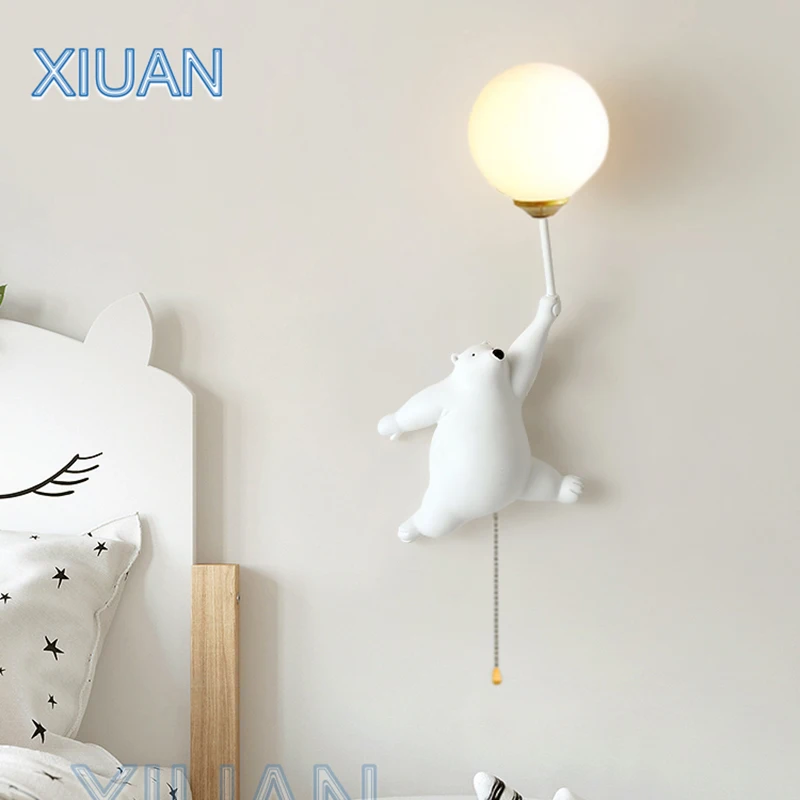 Imagem -03 - White Bear Wall Lamps With Zipper Switch Quarto das Crianças Luz de Cabeceira Romântico Quente Berçário Escola Parede Decorativa Night Light g9