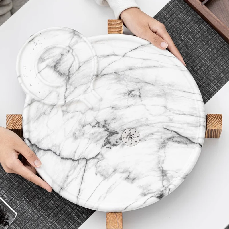 Marble Serving Tea Tray Plate Saucer Coasters Hospitality Tea Tray Tableware Office Pot Ceremony Round Bandejas Home Products
