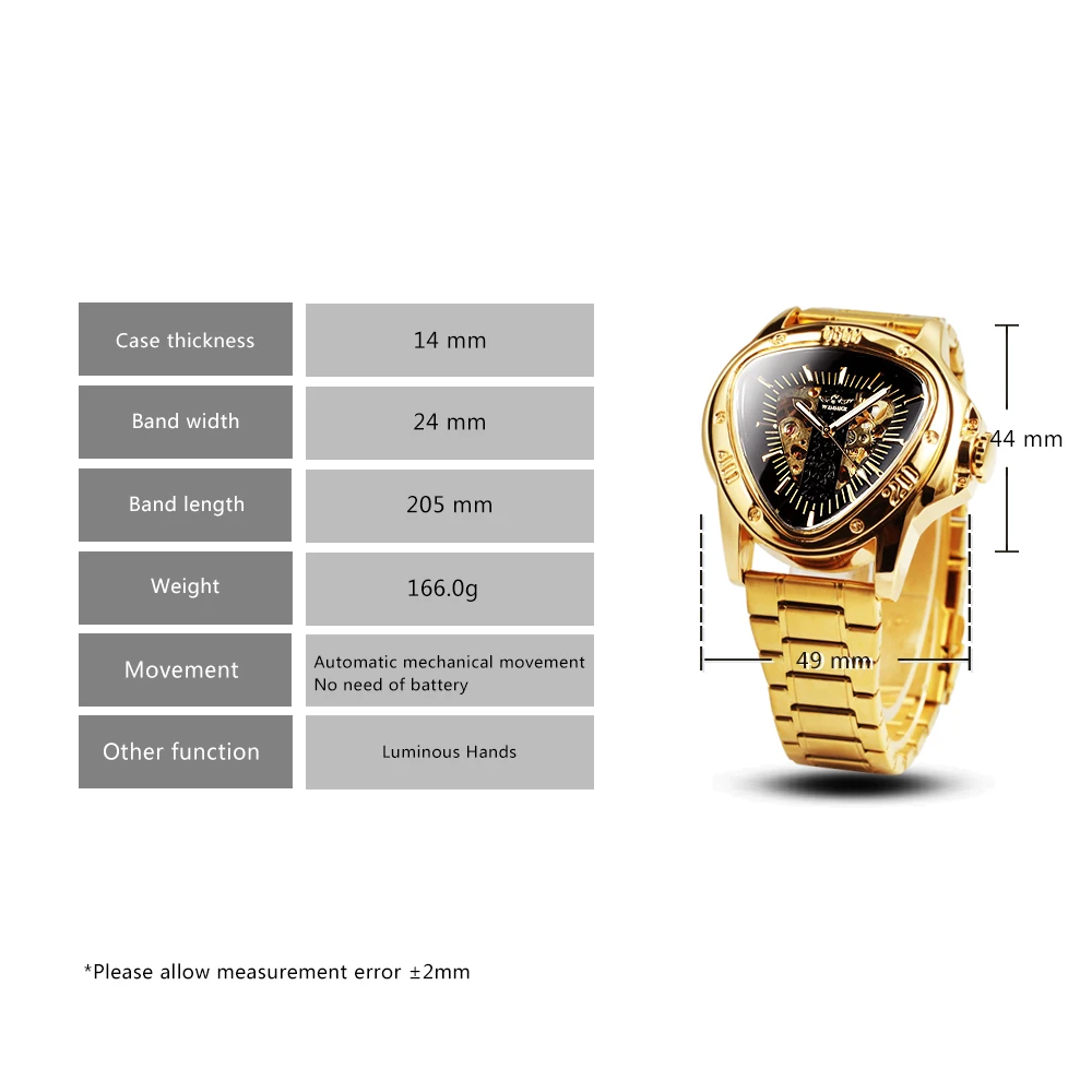 WINNER Military Triangle Skeleton Automatic Mechanical Watch for Men Luminous Hands Leather Steel Strap Gold Sports Mens Watches