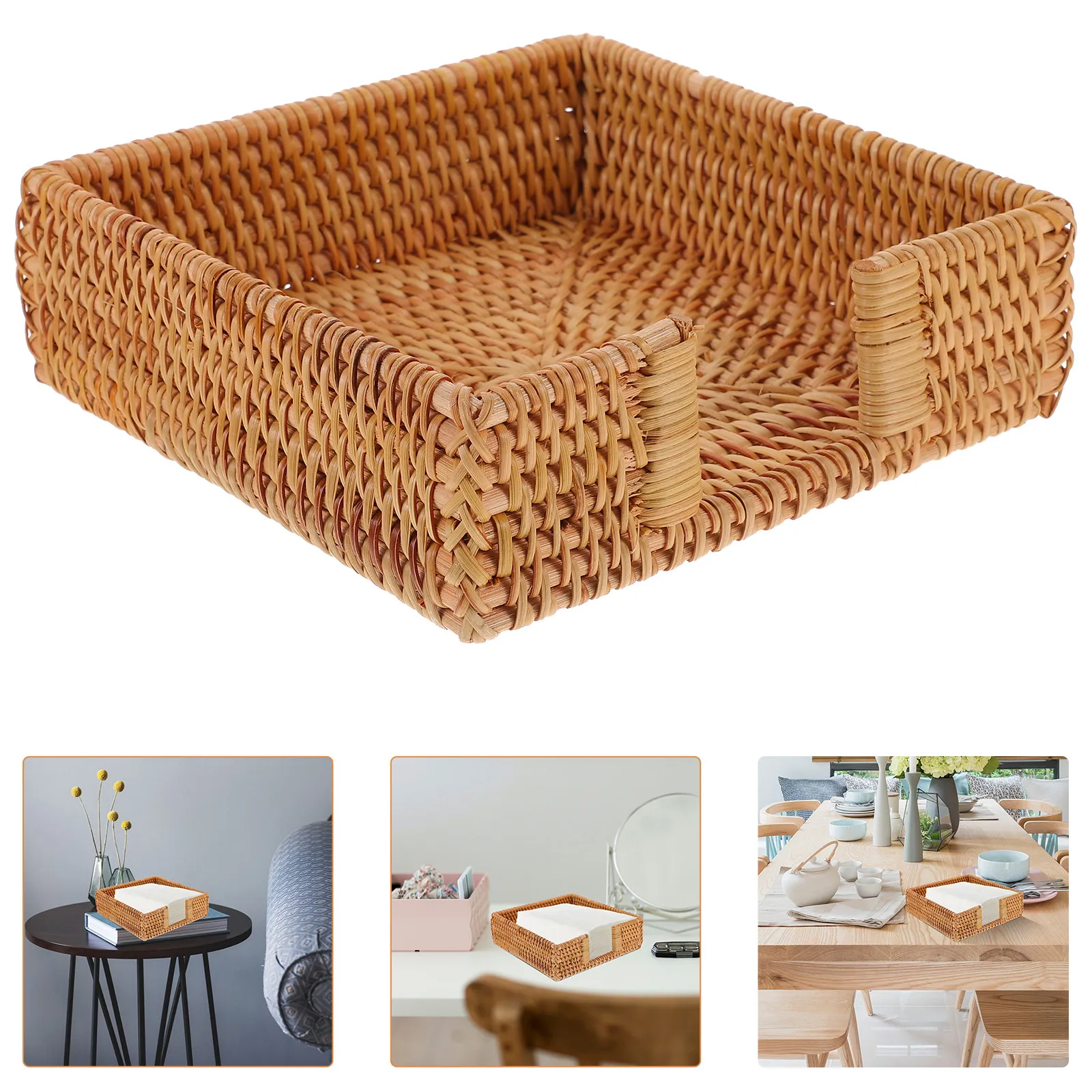 

Natural Woven Tissue Box Stylish Rustic Napkin Holder Sturdy Wear Resistant Desktop Paper Container for Cafe Restaurant Office