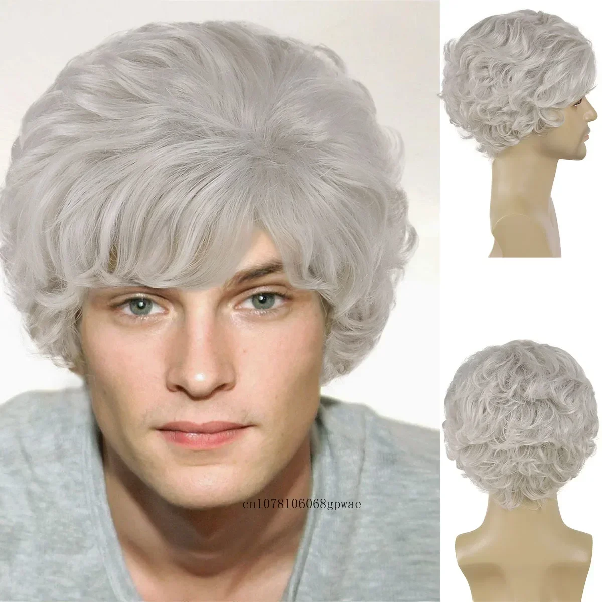 

Synthetic Natural Style Short Curly Wigs for Men Old Man Hair Replacement Wig Cosplay Anime Wig Daily Use Male Wig with Bangs