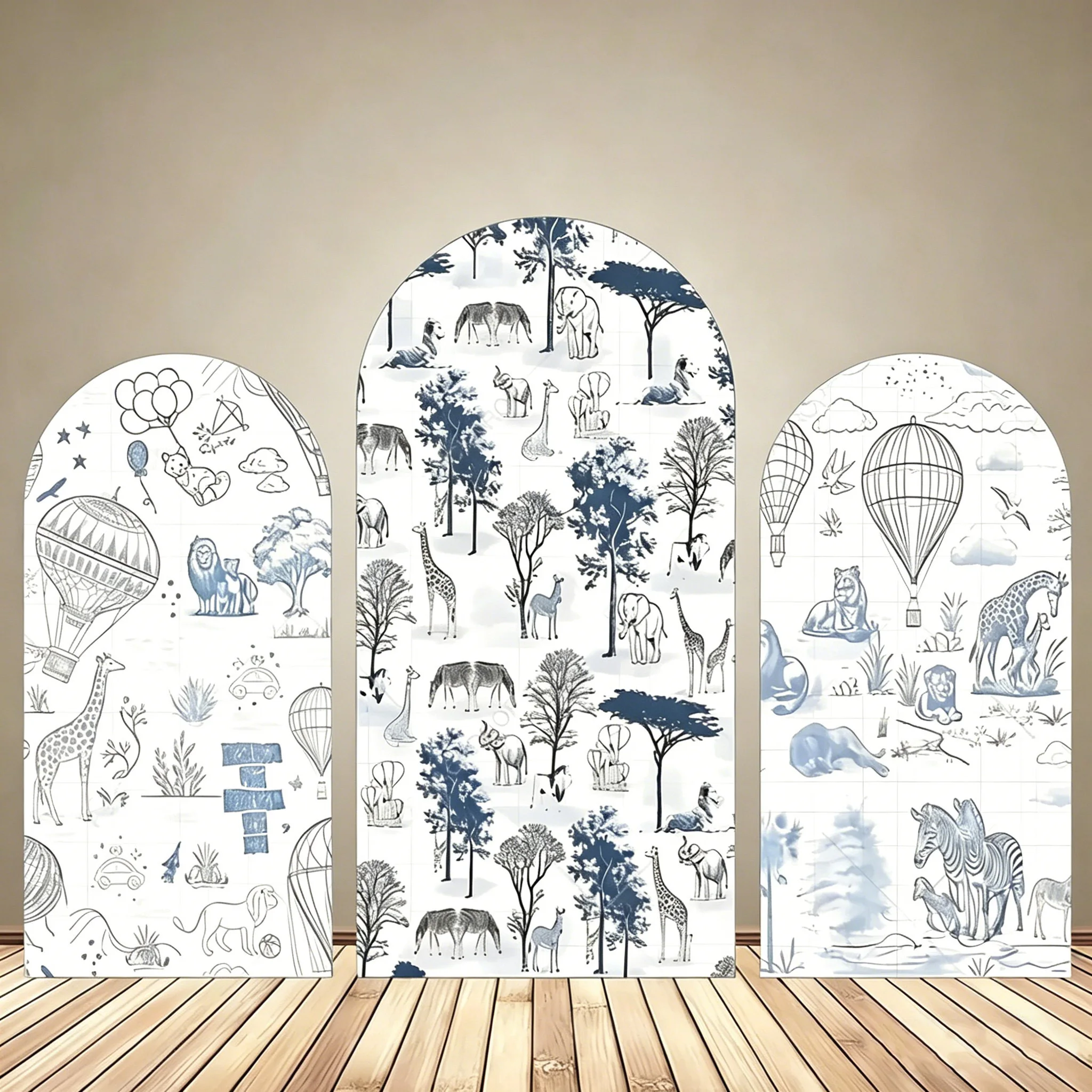 

LS Toile Safari Arch Cover Backdrop Wildlife Baby Shower Blue Backdrop Photography Newborn 1st Birthday Party Photobooth