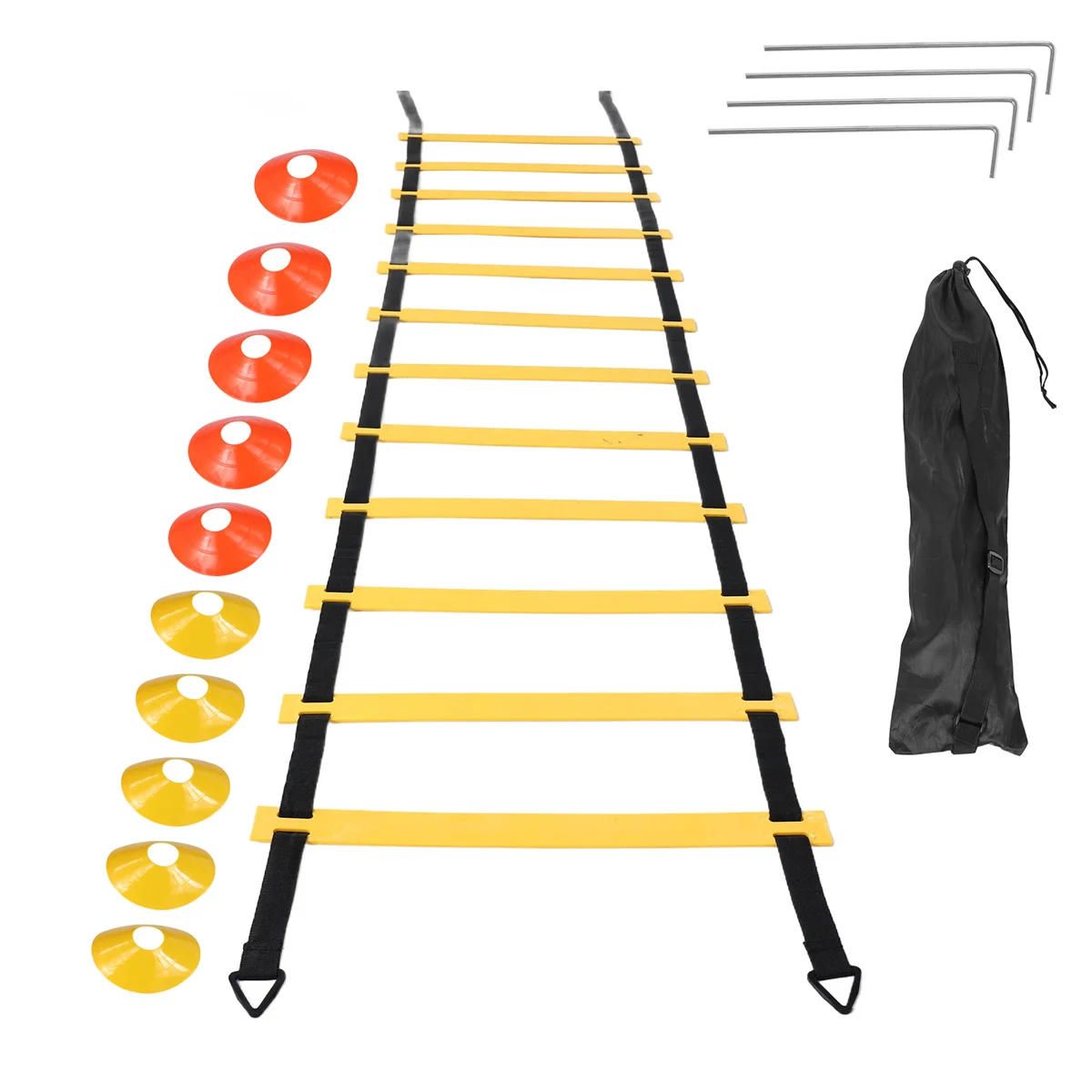 

Sports Speed Agility Training Set 12 Disc Cones 4 Steel Stakes and Agility Ladder for Football Basketball Rugby Track