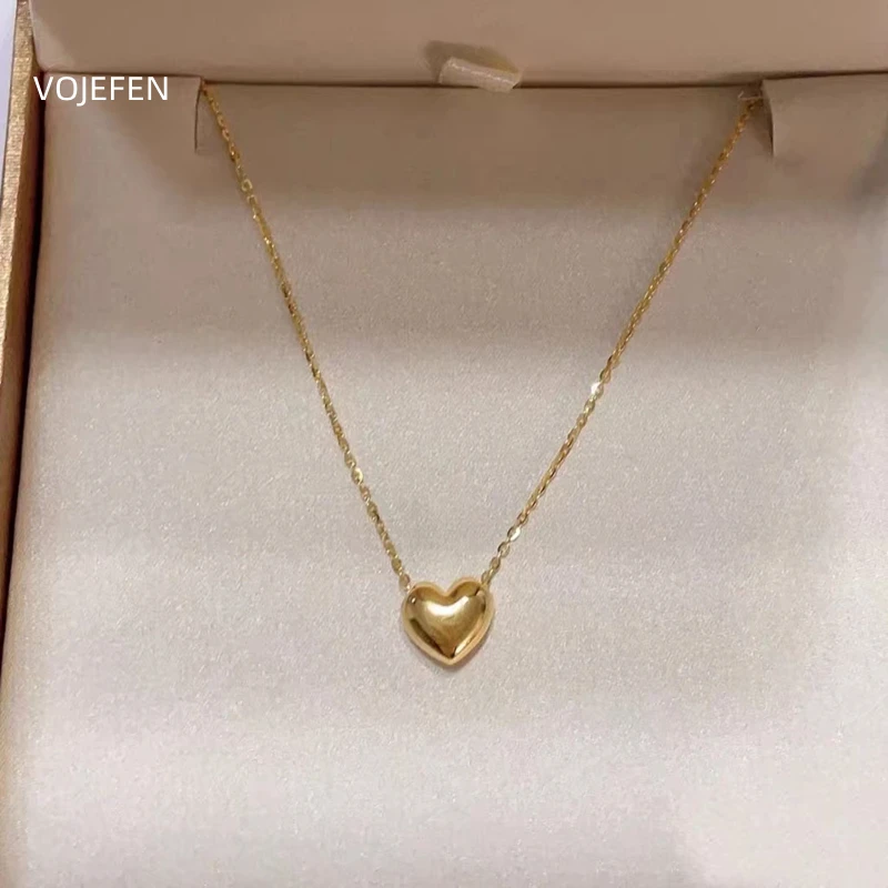VOJEFEN 18K Gold Neck Heart Pendant Necklace Women's Jewelry