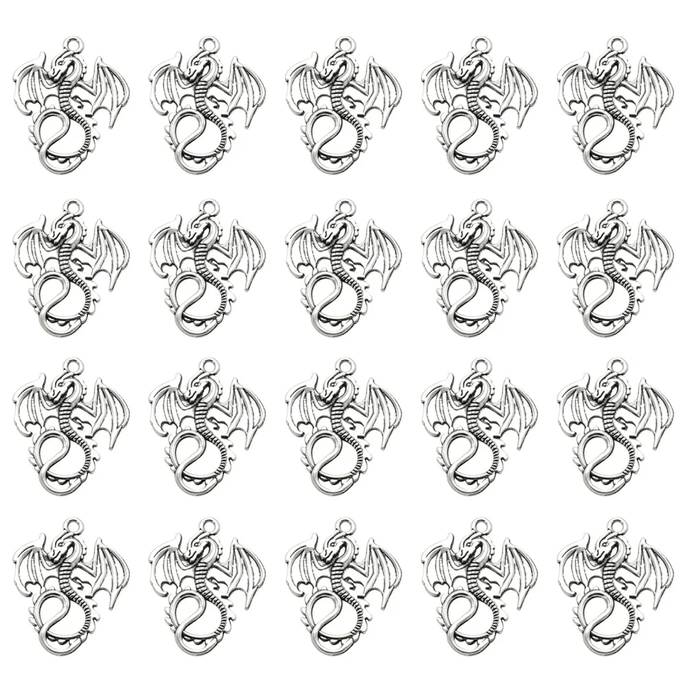 

20 Pcs Flying Dragon Pendant Ornament DIY Charms Silver Jewelry Making Pendants