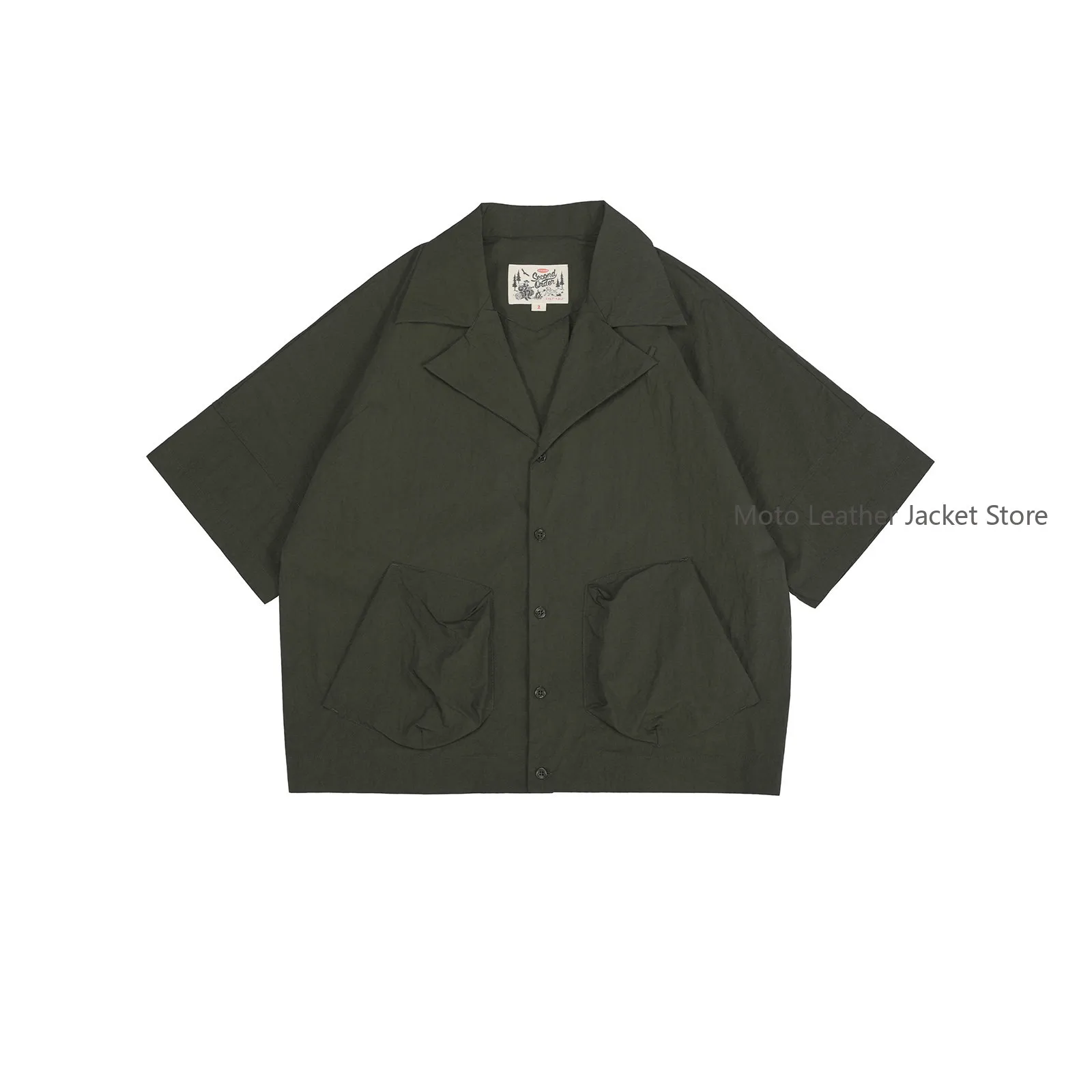 Secondorder SS24 Cuban Collar Camp Shirt Border Design Loose Oversized Pocket Shirt
