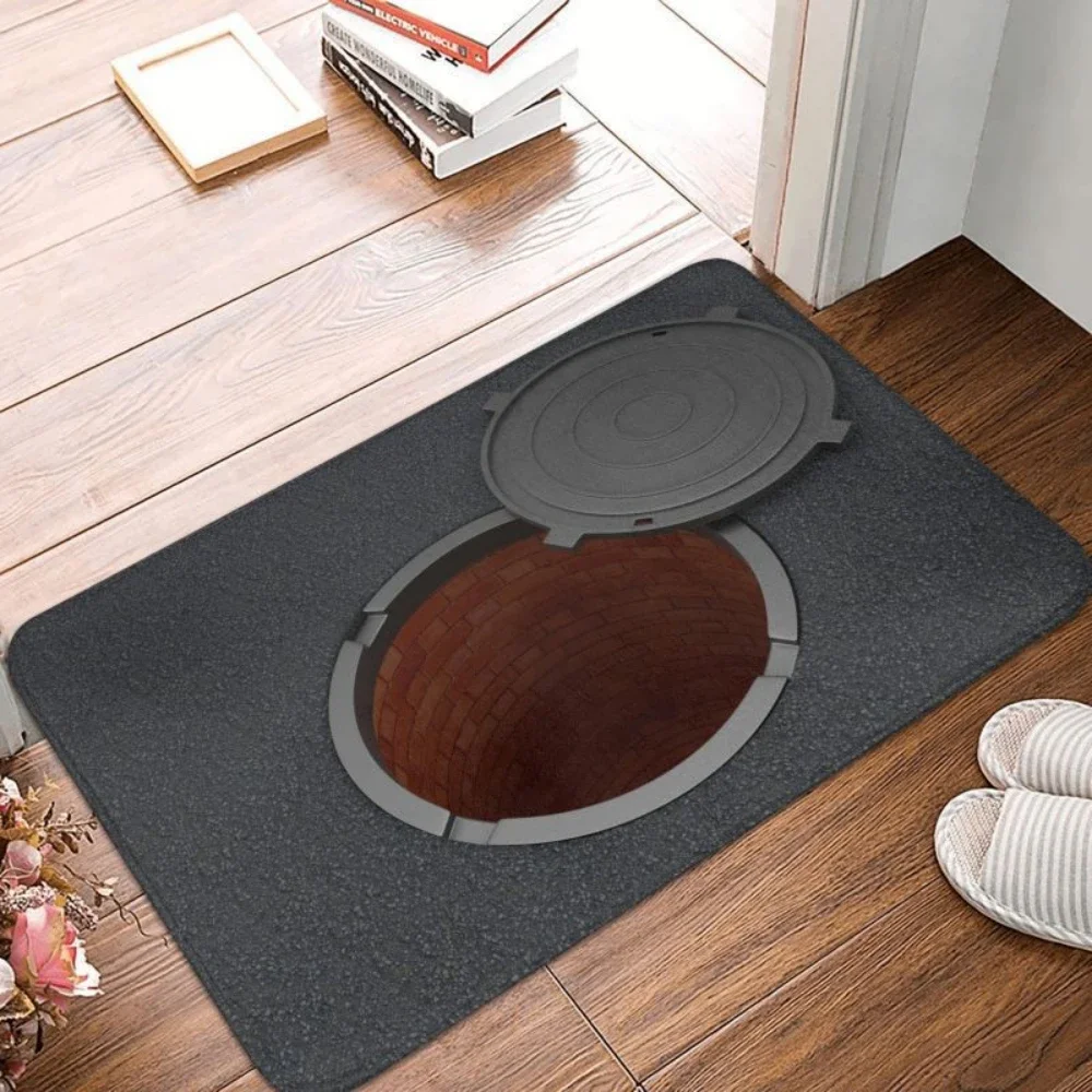 Visual Trick 3D Traps Style Doormat Novelty Manhole Cover Pattern Non Slip Rug for Living Room Bedroom Entrance Hall Floor Mat