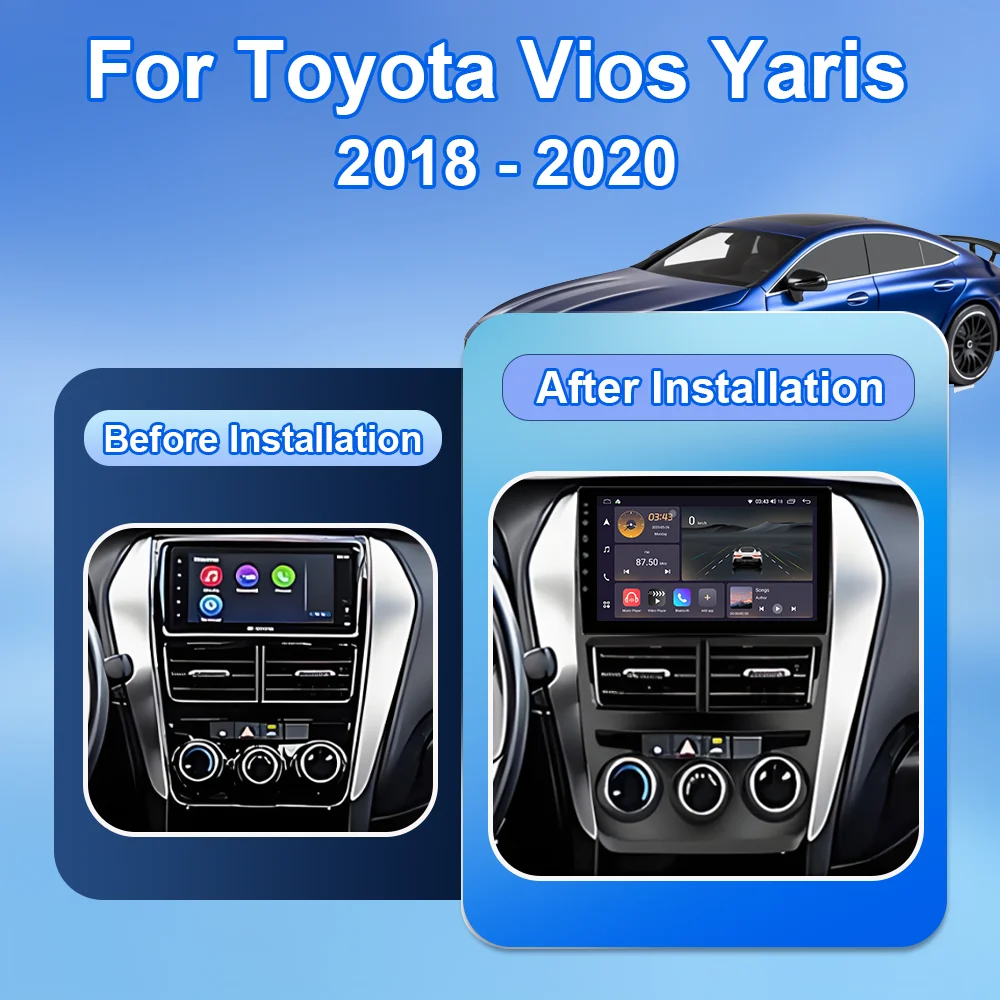 راديو السيارة أندرويد Carplay لتويوتا فيوس يارس 2018 2019 2020 السيارات مشغل وسائط متعددة ستيريو الملاحة GPS رئيس وحدة 4G + واي فاي BT #2