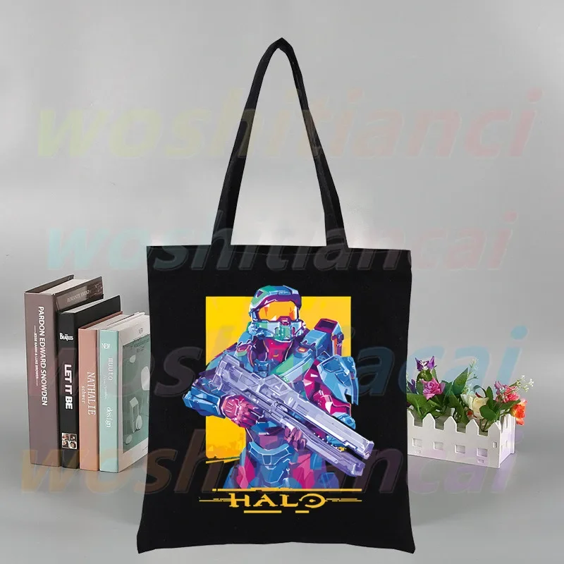 Master Chief Canvas Tote Bag Female Handbags Eco Reusable Cloth Shopping Bag Student Book Bags Ladies Casual Shopper Bag Black