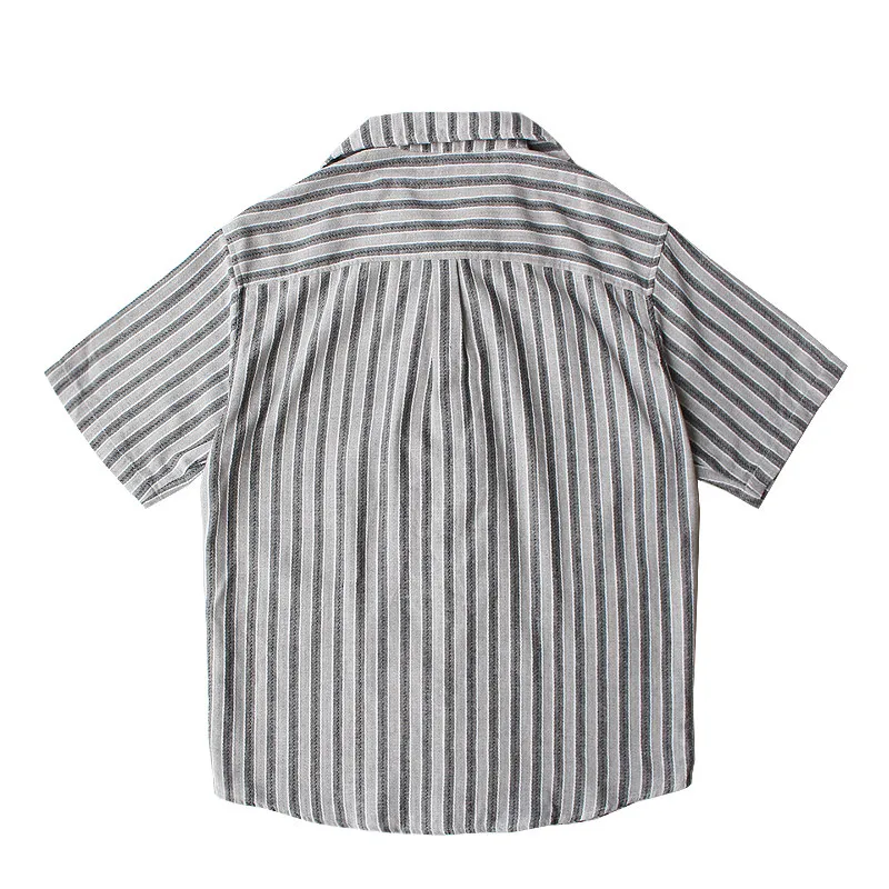 Summer New Japanese Retro Comfort Short-Sleeve Cuban Collar Cotton Yarn Blended Stripe Shirt Men's Fashion Washed Casual Blouses