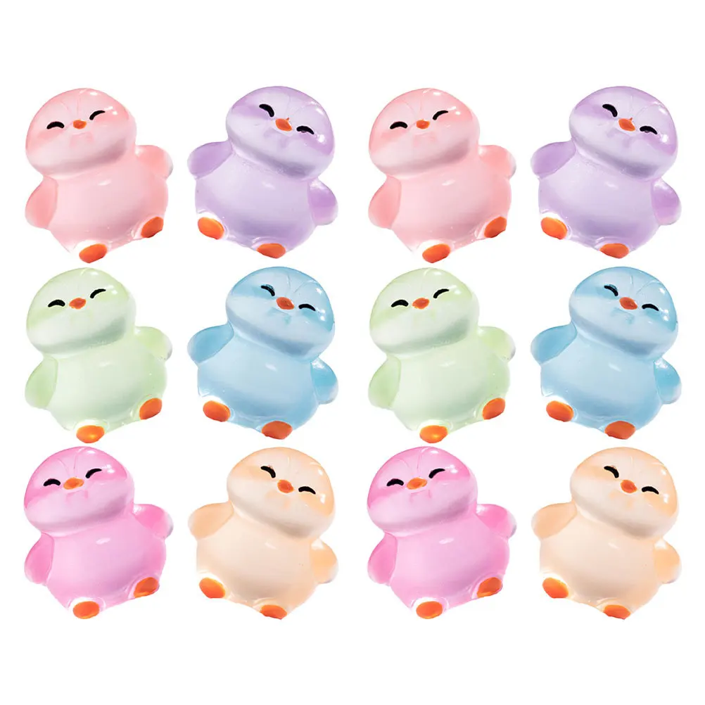 

12 pcs Micro Landscape Statues In The Dark Penguin Figurines Resin Luminous Animals For Fairy Garden Decor Ornament