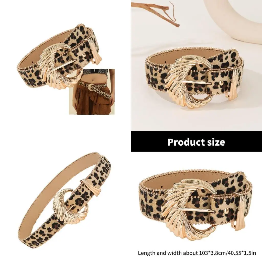 

652F Fashion Leopard Belt Shell Buckle Belt All Matching Waistband Ethnic Waiststrap