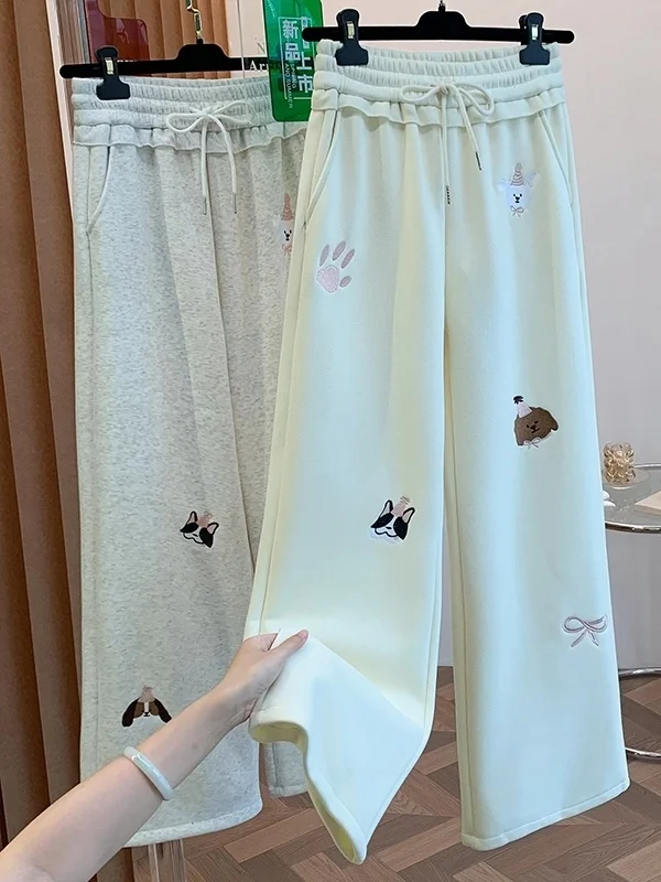 

Аутентичные вышитые широкие брюки-палаццо, повседневные свободные универсальные спортивные штаны с высокой талией из полиэфирного волокна