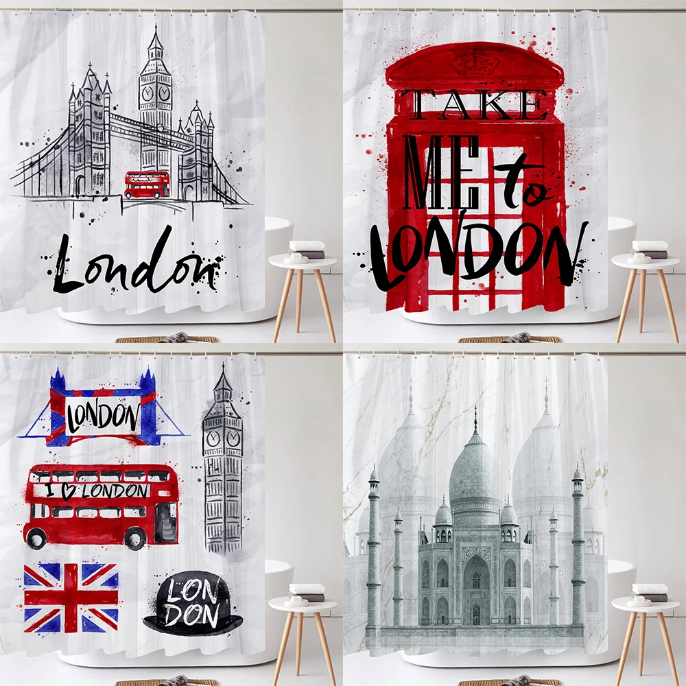 Nordic style Painting London Bridge Modern Bathroom Curtain Waterproof Washable Fabric Bathtub Decoration Shower Curtain