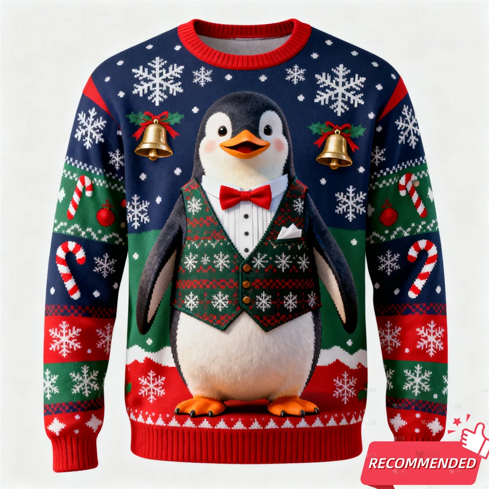 2025 عيد ميلاد سعيد الحيوان بلوزات قبيحة مضحك الغوريلا البطريق ثلاثية الأبعاد طباعة بلوزات للنساء ملابس رجالي رياضية طاقم الرقبة