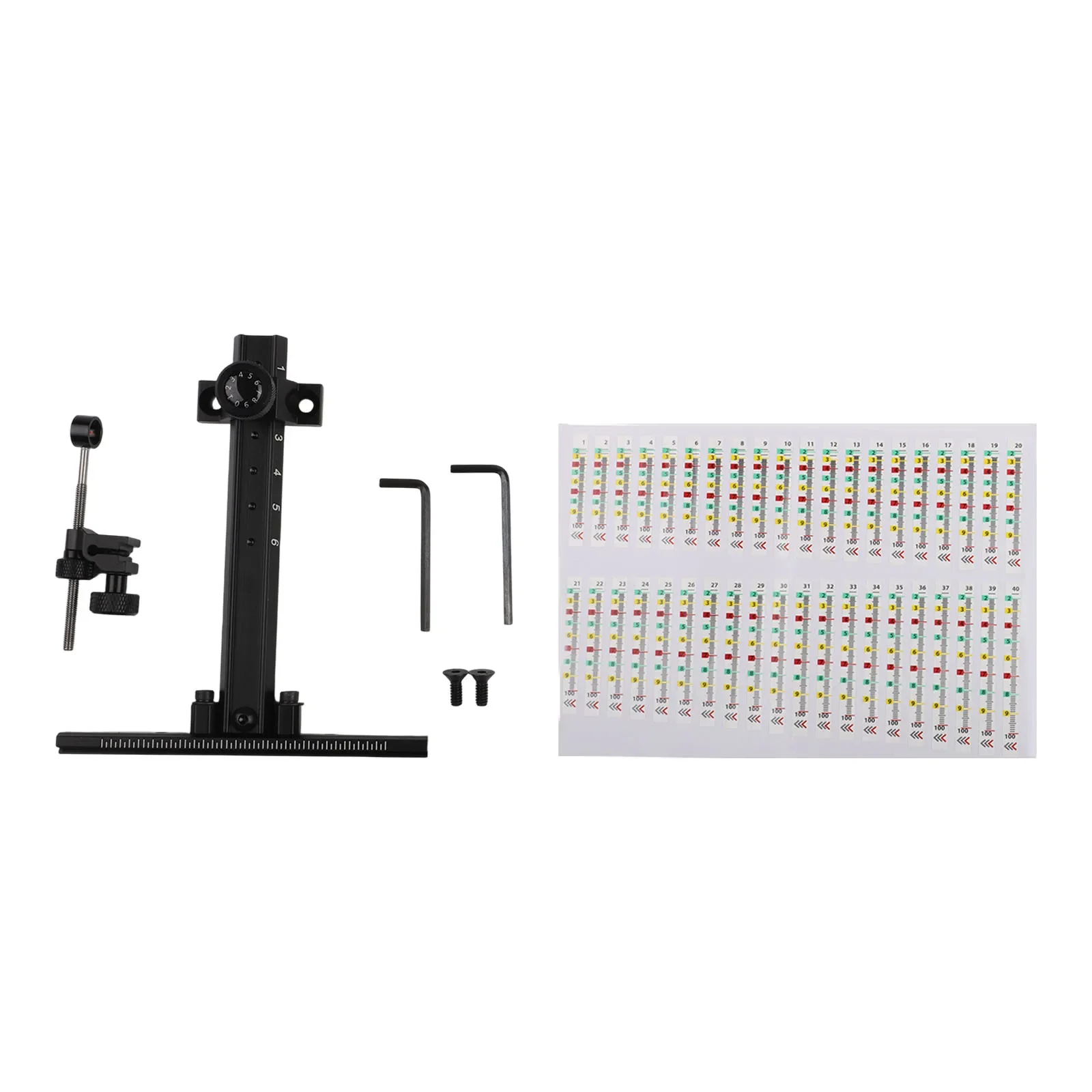 Recurve bow sight accessory with metal scale and aluminum alloy body includes screws and screwdriver for mounting on bow handle