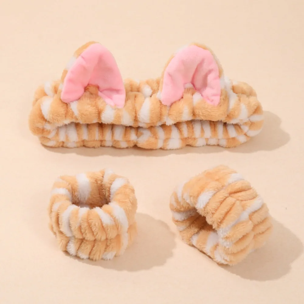 ヘアバンド猫耳弾性ヘッドバンドリストストラップヒョウ柄ぬいぐるみ女性女の子スパメイク洗顔ヘッドバンドヘアアクセサリー