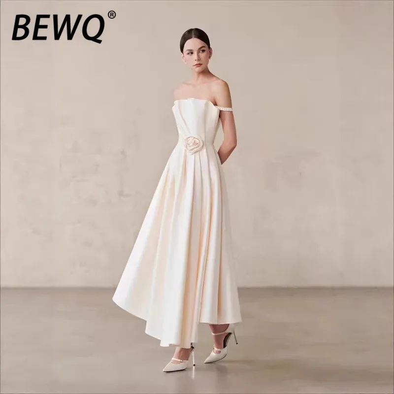 

Новое весеннее женское платье BEWQ 2026: Элегантное вечернее платье без бретелек с 3D-пэчворком на талии и цветочным узором, плиссированное, для вечеринок