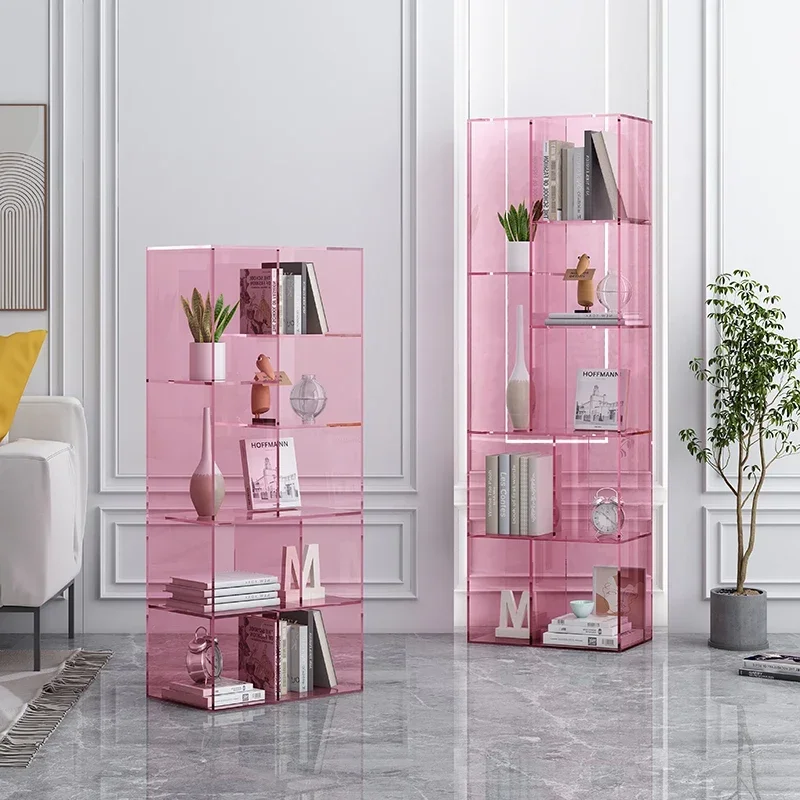 Light luxury modern shelf acrylic living room storage display shelf multi-layer floor bookshelf decorative cabinet