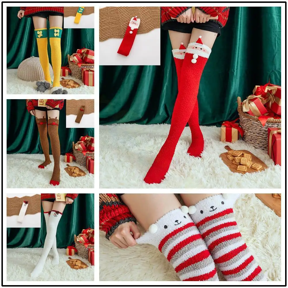 Christmas Ornaments Socks Coral velvet Long Stockings Christmas Decorations High Socks for Girls Knee Socks