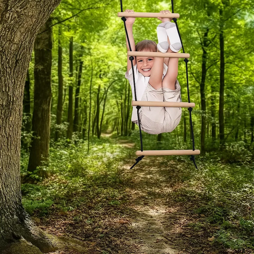 

Children Climbing Rope Ladder Wooden Swing Kids Indoor Outdoor Tree Playground Recreation Play Game Bodybuilding Set