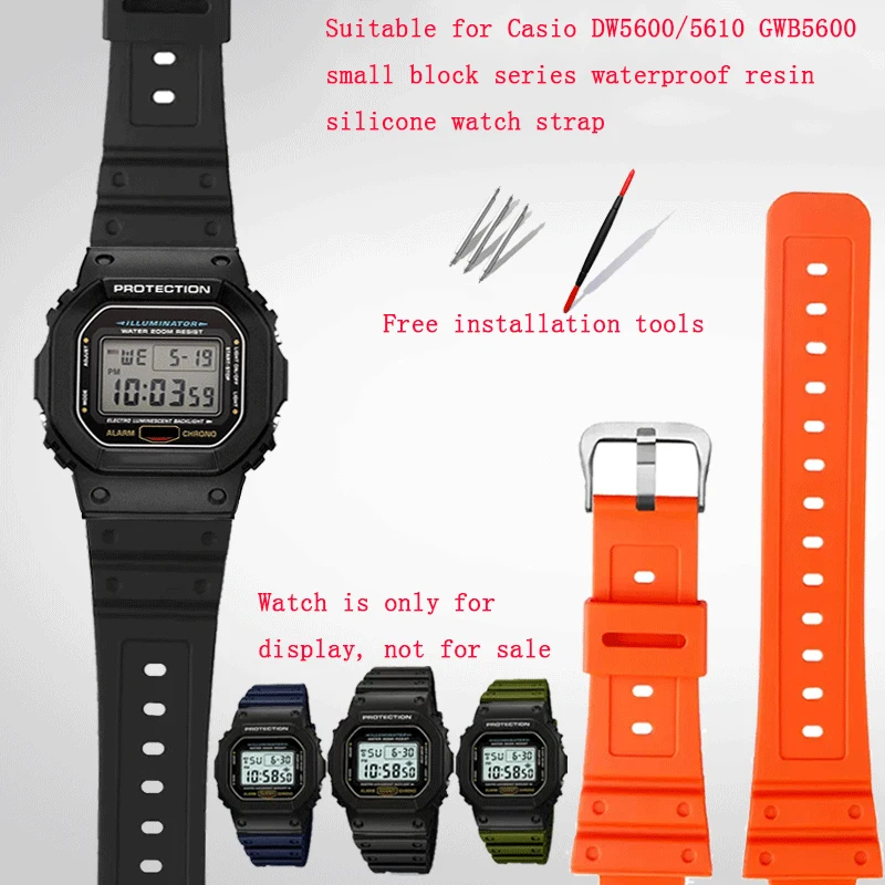 카시오 소형 블록 시계 밴드, 방수 송진 실리콘 시계 스트랩, DW5600/5610 GWB5600 시리즈에 적합, 16mm