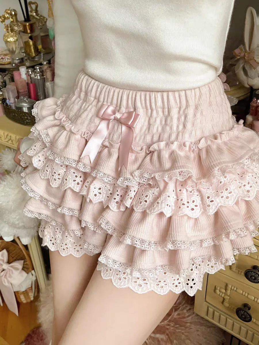 

Princess sweet lolita skirt bobon21 cute Knitted multi-layer cake Culotte lace bow short skirt B2366
