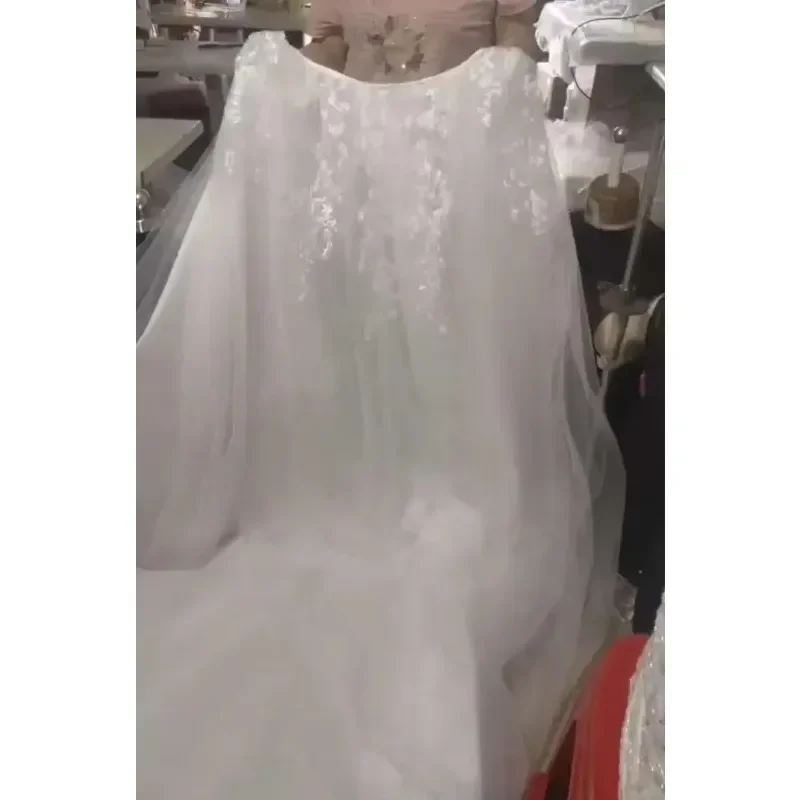 Aangepaste Afrikaanse elegante zeemeermin trouwjurken met lange mouwen en kralen kant applicaties plus size bruidsjurken met afneembaar