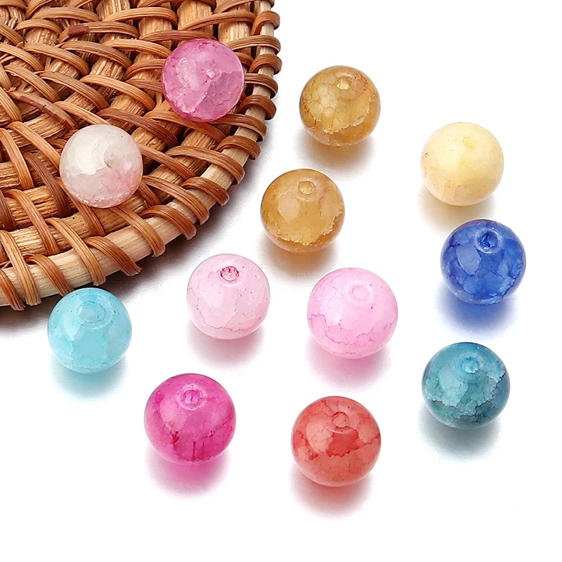 30-50Pcs 6 8 10mm Glass Floral Beads Round Loose Spacer Beads For Jewelry Making Bracelet Necklace Accessories