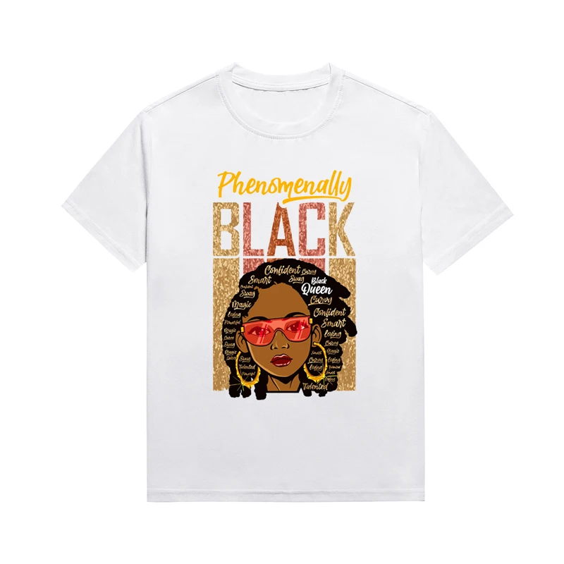 Afro Phenomenally Black Queen Graphic Top Melanin Trendy Lady Cartoon Avatar Printed Tee Basic Style Custom T Shirt