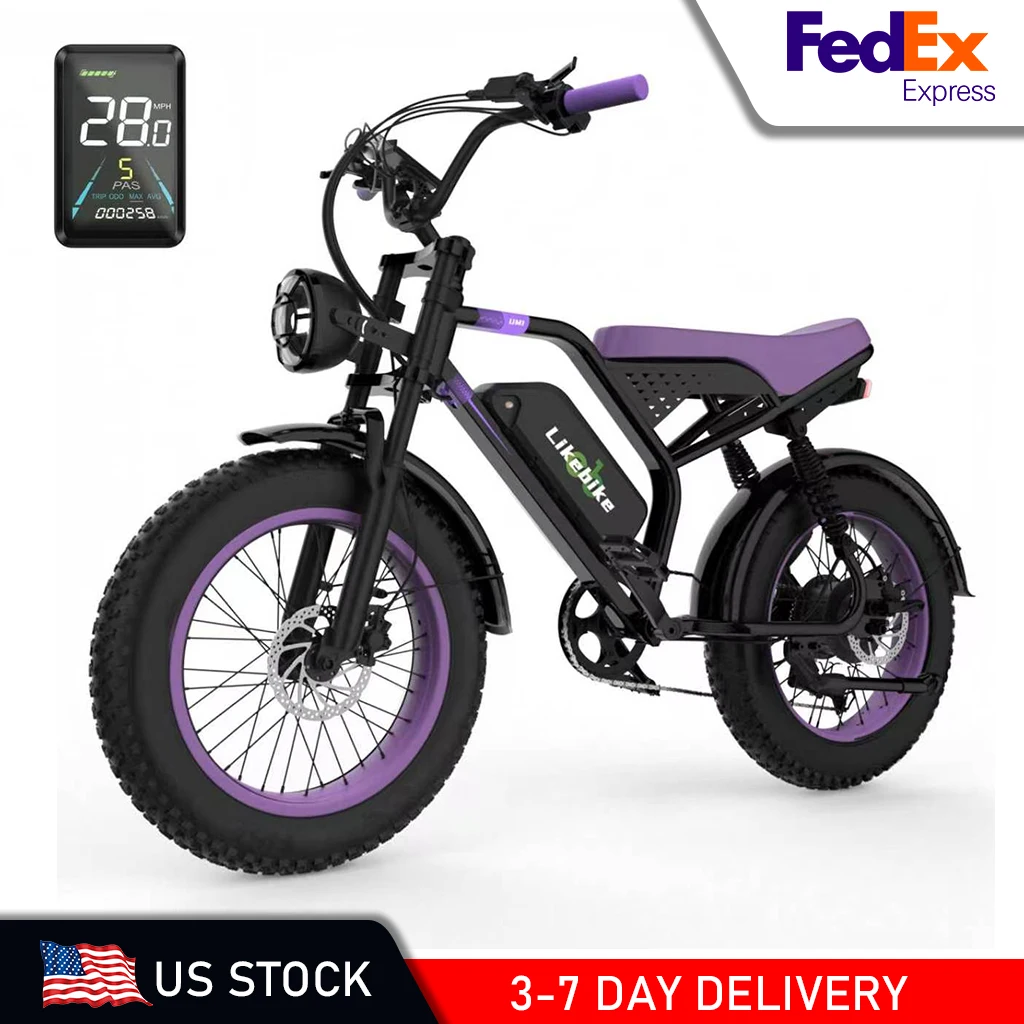 20 Inch Fat Tire Electric Bicycle 1500W Peak 32MPH Max Speed Full Suspension Ebike 48V 20Ah UL Certified Battery Shimano 7-Speed Off Road Electric Bike image 3