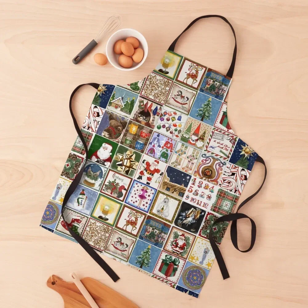 

Happy Holiday Collage Apron cooks clothes nail tech supplies Women's Dresses kitchen girl Apron