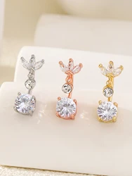 1pc Luxurious Fashion Double-ended Leaf Zircon Navel Ring for Women Close-fitting Piercing Body Jewelry