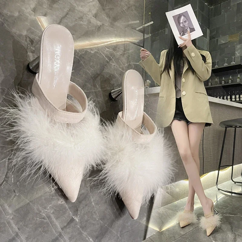 Women High Heels Slippers Fashion Thin High Heels Sandals Woman Lace-up Slides Female Shoes Fashion Sandals Lady Party Shoes