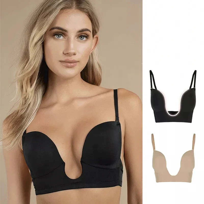 Women\'s Sexy Plunge Bra Deep U Women Lingerie Seamless Backless Underwear Wedding Invisible Sexy Push Up Intimates Female Summer