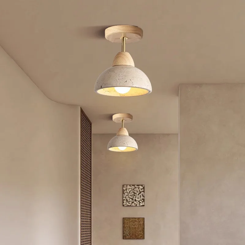 Nordycki współczesny lampa sufitowa żółty marmur LED typu Downlight korytarz balkon światło sypialnia salon Home Decor drewno okrągłe światła