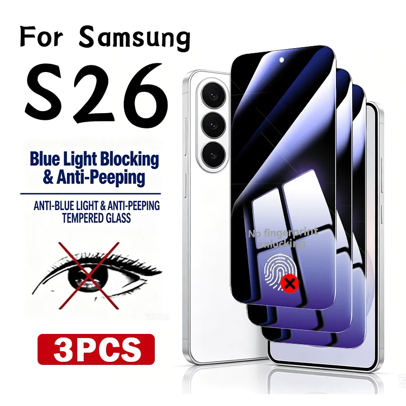 

3Pcs Anti Blue Light Anti Spy Screen Protector For Galaxy S24 S24+ S24Ultra S25 S25+ S25Ultra S26 S26+ S26Ultra,Anti Fingerprint
