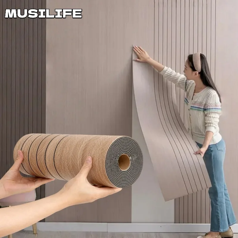 

Peel&Stick Faux 3D Wood Grain Grid Wall Panels with Aluminum Foil Bottom Self-adhesive Wallpaper for Kitchen Living Room Decor